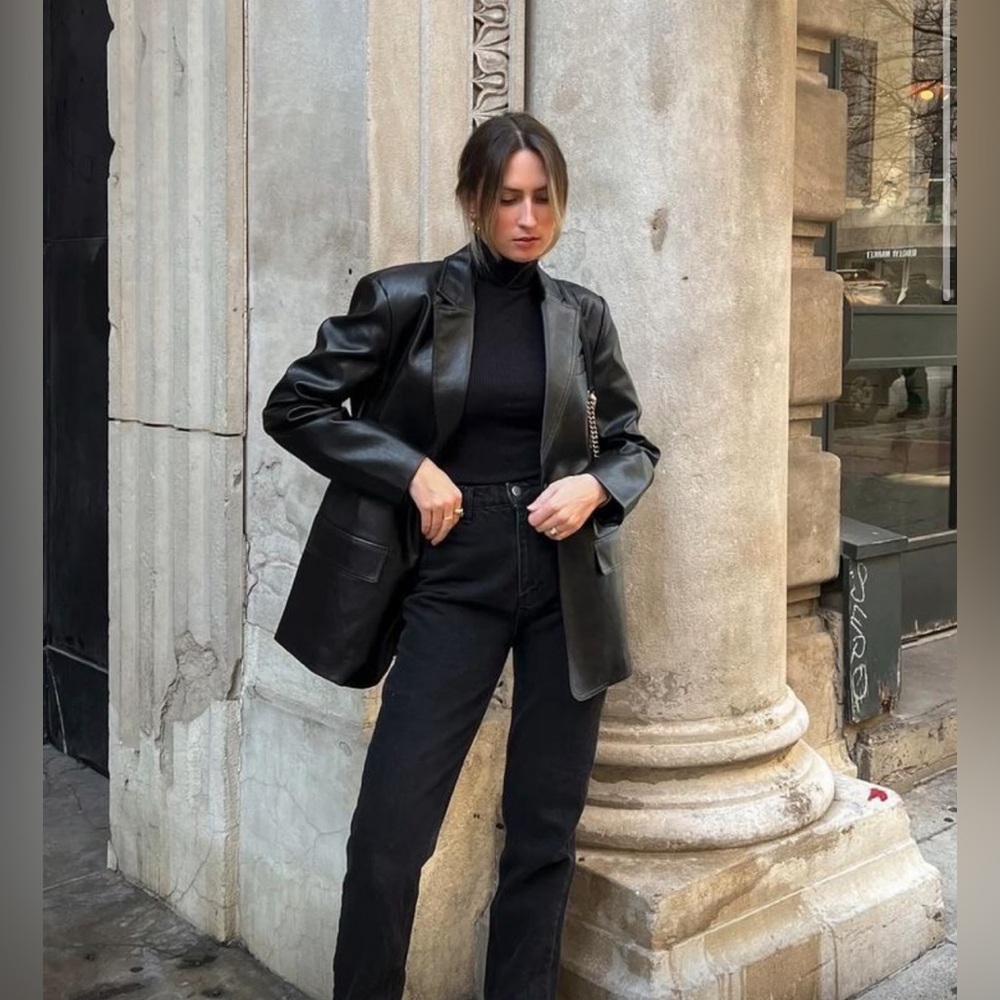 100% black leather oversized blazer jacket — vintage